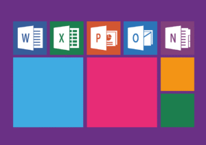Imagen de Microsoft Office com ícones dos principais produtos.